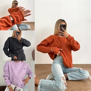 İki İplik Kesik Detay Fermuar Cepli Sweat 