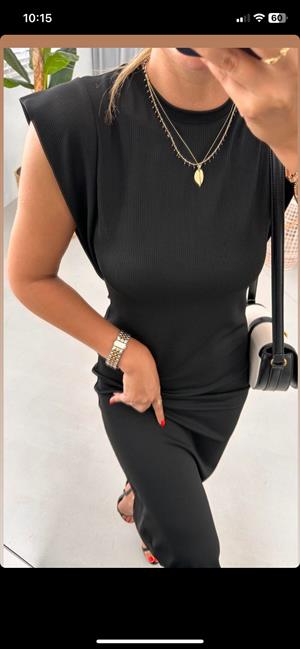 İki İplik Kumaş Tasarım Uzun Siyah Elbise