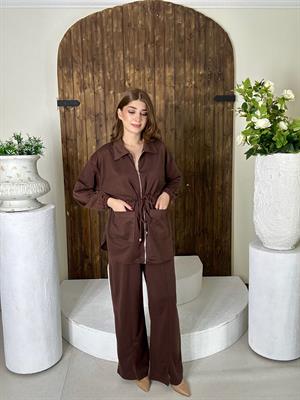 İki İplik Rahat ve Şık İkili Takım Kahverengi