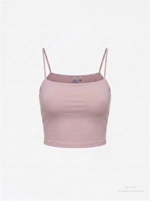 İnce Askılı Göğüs Dolgulu Basic Atlet Crop  Pembe