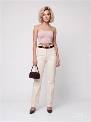 İnce Askılı Göğüs Dolgulu Basic Atlet Crop  Pembe