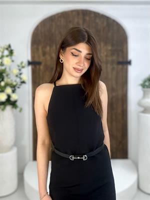 İnce Askılı Rahat Kalıp Mini Elbise Kemer Dahil Değildir Siyah