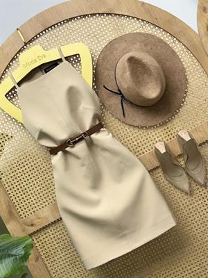 İnce Askılı Rahat Kalıp Mini Elbise Kemer Dahil Değildir  Krem