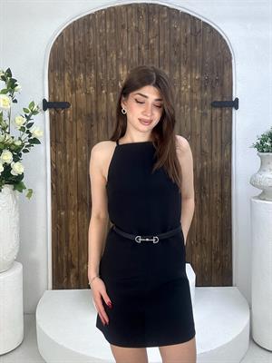İnce Askılı Rahat Kalıp Mini Elbise Kemer Dahil Değildir Siyah