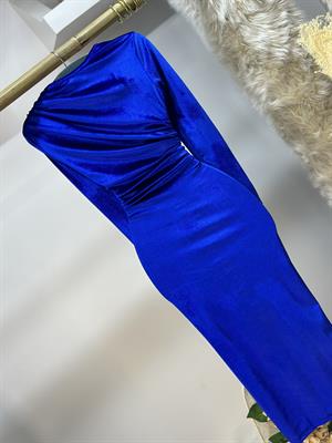 İnci Kadife Kumaş Drape Detaylı Uzun Tasarım Elbise 