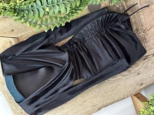 İnci Kadife Kumaş Kruvaze Yaka Önü Asansör Büzgülü Elbise 