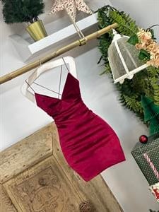 İnci Kadife Kumaş Sırt Çapraz Detaylı Tasarım Elbise