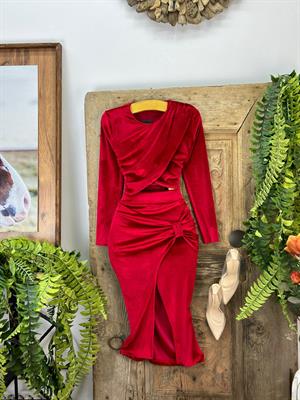 İnci Kadife Kumaş Tasarım Bağlama Detay Midi Boy Etek 