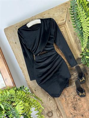 İnci Kadife Kumaş Tasarım Drape Detay Etek 