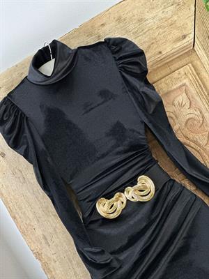 İnci Kadife Kumaş Yarım Balıkçı Kollar Balon Tasarım Bluz 