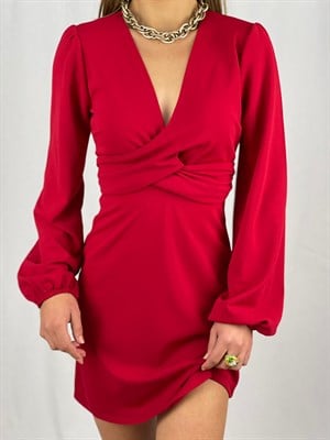 İthal Crep Dokuma Kumaş Bağlama Yaka Mini Elbise