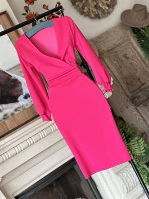 İthal Crep Dokuma Kumaş Kruvaze Yaka Kol Manşetli Kalem Elbisemiz 