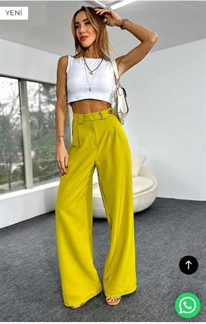 İthal Crep Kumaş Bel Detay Pileli Palazzo Pantolon 