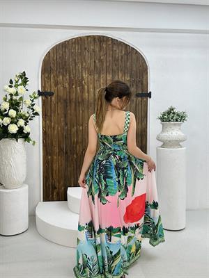 İthal Crep Kumaş Kalın Askılı Astarlı Premium Kloş Elbise