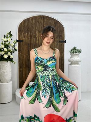 İthal Crep Kumaş Kalın Askılı Astarlı Premium Kloş Elbise