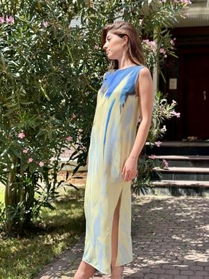 İthal Crep Kumaş Rahat Kalıp Mavi Desen Elbisemiz