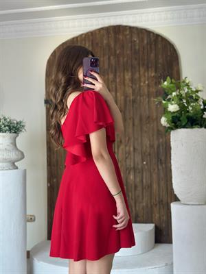 İthal Crep Kumaş Tek Omuz Pelerin Detay Elbise