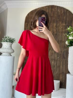 İthal Crep Kumaş Tek Omuz Pelerin Detay Elbise