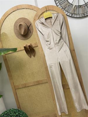 İthal Kadife Kumaş Kapişonlu Parmak Geçmeli Tulum