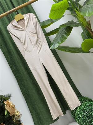 İthal Kadife Kumaş Kapişonlu Parmak Geçmeli Tulum