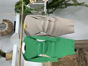 İthal Kaşkorse Kumaş Balon Kol Düğme Detaylı Bej Kalem Elbisemiz