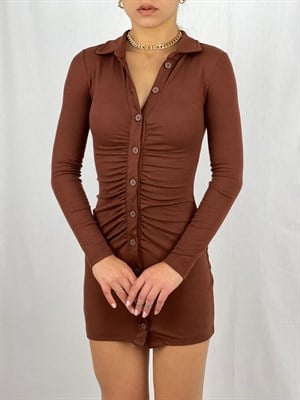 İthal Kaşkorse Kumaş Drape Dikişli Gömlek Elbise