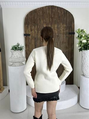 İthal Likralı Deri Fırfır Detaylı Siyah Etek