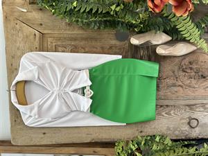 İthal Likralı Deri Yırtmaç Detaylı Mini Yeşil  Etek