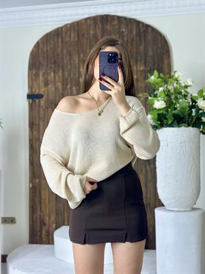 İthal Örme Crep Kumaş Çift Yırtmaçlı Şort Etek