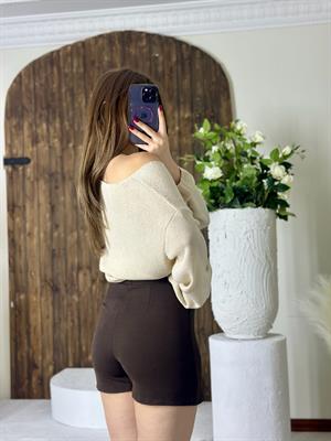 İthal Örme Crep Kumaş Çift Yırtmaçlı Şort Etek