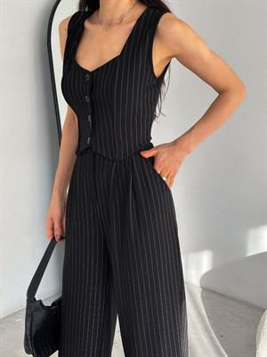 İthal Örme Crep Kumaş Çizgi Desen Yelek