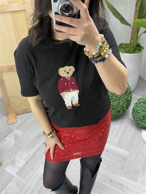 İthal Payet Kumaş Tasarım Mini Etek Kırmızı