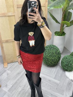 İthal Payet Kumaş Tasarım Mini Etek Kırmızı