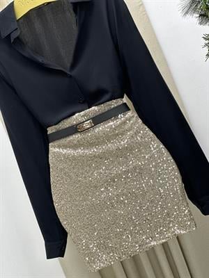 İthal Payet Kumaş Tasarım Mini Etek Gold