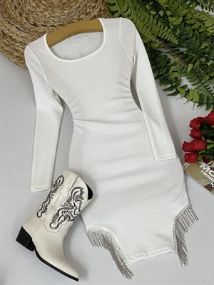 Jakarlı Kumaş Eteği Zincir Püsküllü Elbise