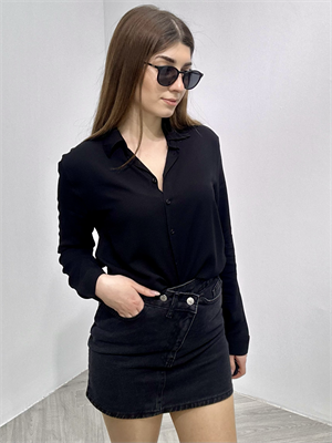 Jean Kumaş Bel Detaylı Etek Füme