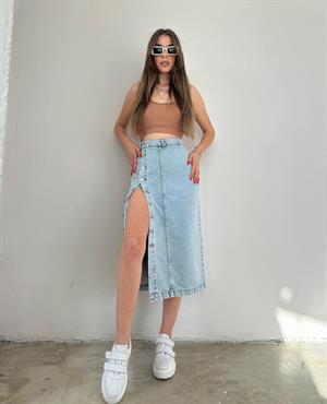 Jean Kumaş Düğme Detay Kalem Etek 