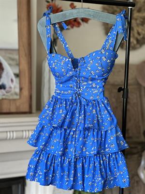 Jenifer Kumaş Çıtır Desen Kuşgözü Detay Kat Etekli Renkli Elbise