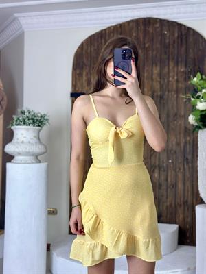 Jenifer Kumaş Sarı Puantiye Desen Elbise