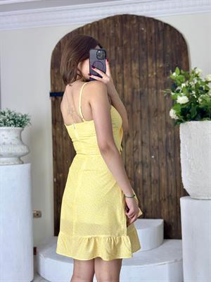 Jenifer Kumaş Sarı Puantiye Desen Elbise