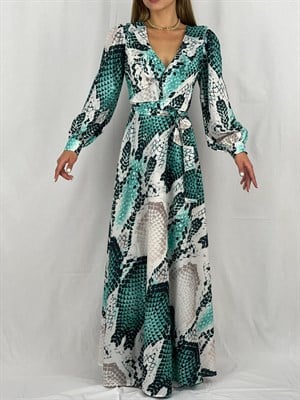 Jenifer Kumaş Yılan Desen Anvalop Model Uzun Elbise