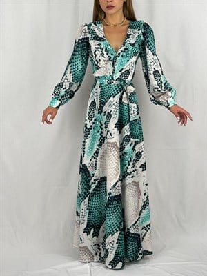 Jenifer Kumaş Yılan Desen Anvalop Model Uzun Elbise