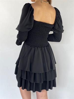 Jesica Crep Kumaş Gipe Detay Siyah Tasarım Elbise