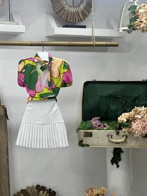 Jesica Crep Kumaş Renkli Desenli Karpuz Kol Bluz