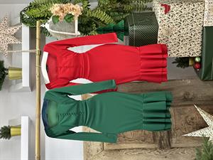 Kaplama Düğmeli Eteği Volanlı Midi Balık Elbise