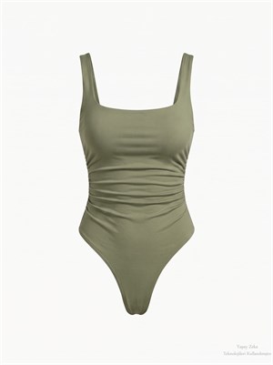 Kare Yaka Bodysuit Haki