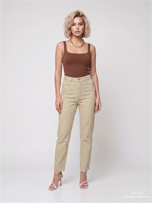 Kare Yaka Bodysuit Kahverengi