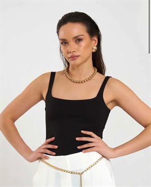 Kare Yaka Bodysuit Siyah