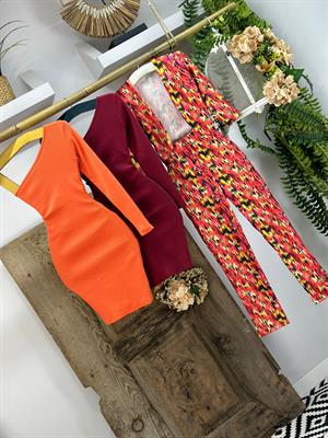 Karışık Renkli Retro Desenli Pantolon Ceket İkili Takım