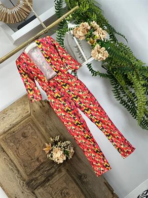 Karışık Renkli Retro Desenli Pantolon Ceket İkili Takım